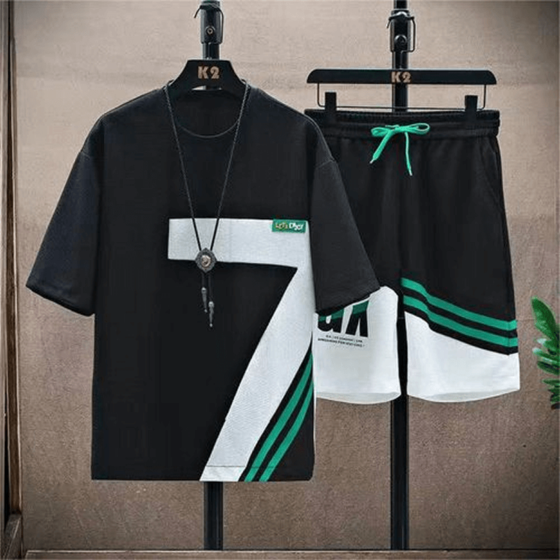 Men's Fashion Shorts And T-shirt Set -2 Pieces - Black